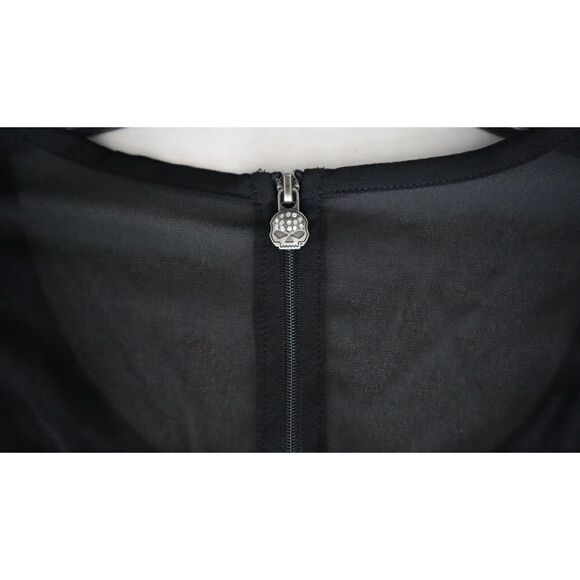 Harley-Davidson Women's Sz 2XL Blue/Black L/S Chiffon Scoop Neck Back Zip Blouse - Picture 9 of 10